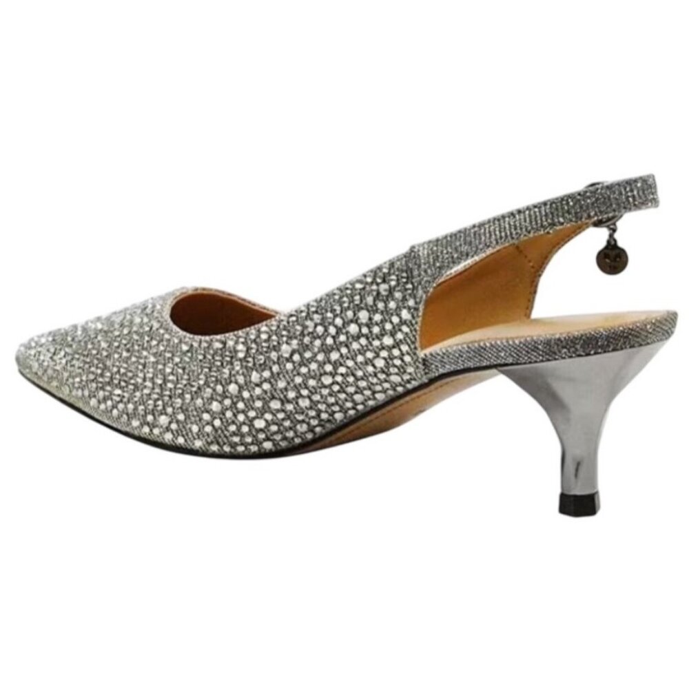 R J. Renee Ferryanne Rhinestone Glitter Fabric Slingback Pumps Silver 7.5 New - Picture 7 of 14